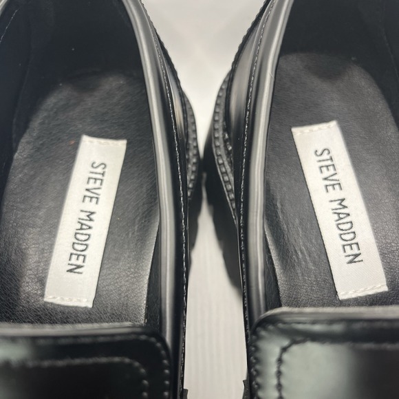 Steve Madden Women's 8 Aerin Chunky Platform Loafers Black With Plastic Chain - Picture 4 of 9